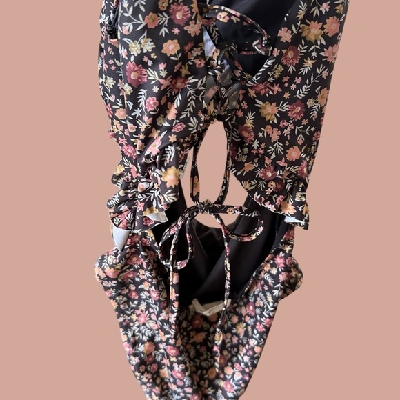 Mia Joy Girls size 12 Floral Print One Piece Ruffle Swimsuit Swim Tie Back - Picture 4 of 5